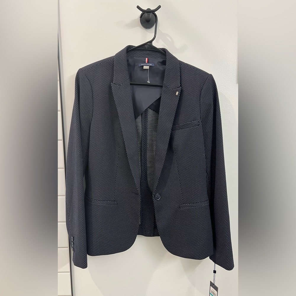 Blue and White Polk a Dot Tommy Hilfiger Blazer - Size 16
